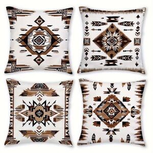🤎 4 Southwestern Aztec Throw Pillow Covers | 18x18 Boho Western Decor